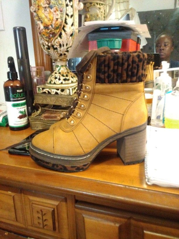 Brown Cheetah Heel Boots