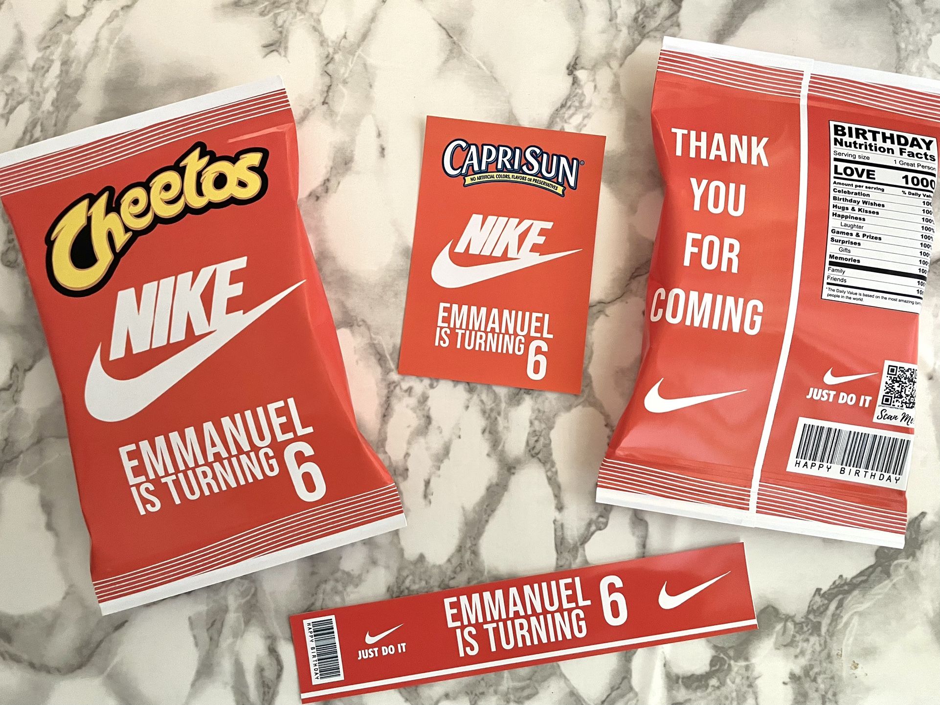 Nike Birthday Party Theme Labels Stickers Wraps Water Cheetos Chips Hersheys
