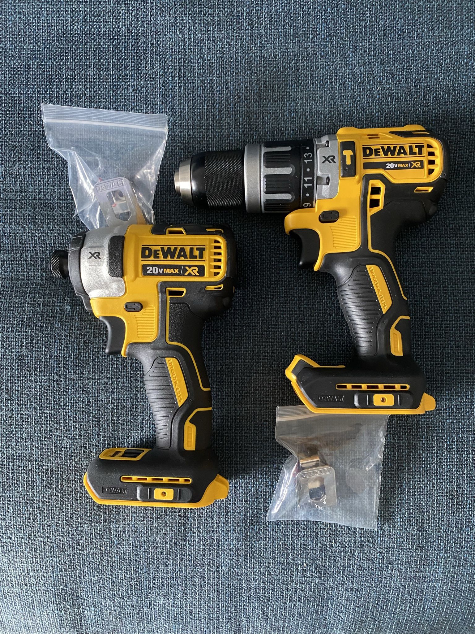 DEWALT XR BRUSHLESS HAMMER DRILL + IMPACT DRILL ( No Battery No Charger )