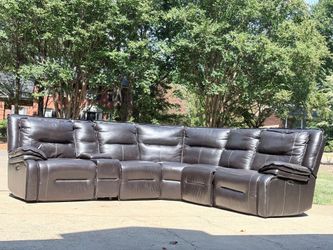 Dark Gray Leather Sectional Reclining Sofa