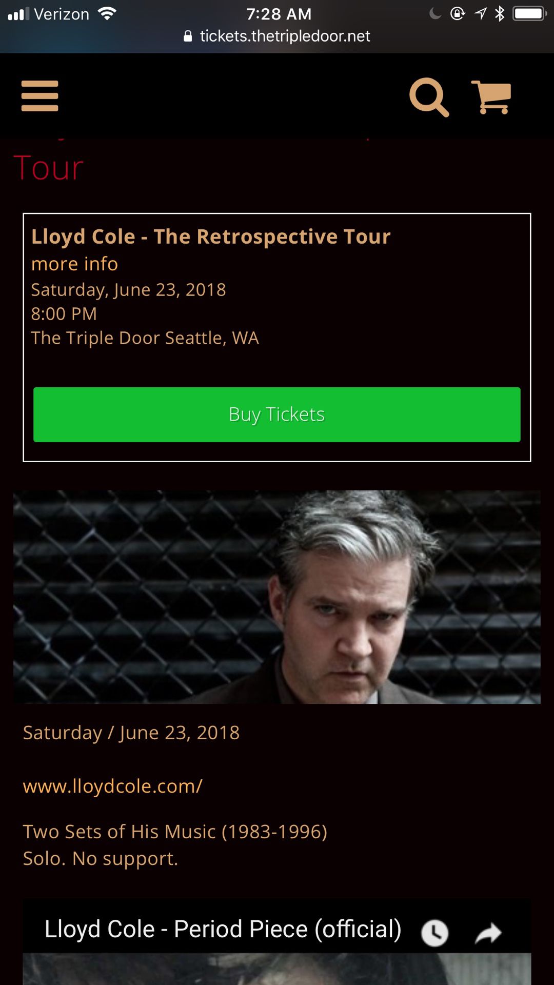 Tickets (2) to Lloyd Cole on 6/23 at the Triple Door