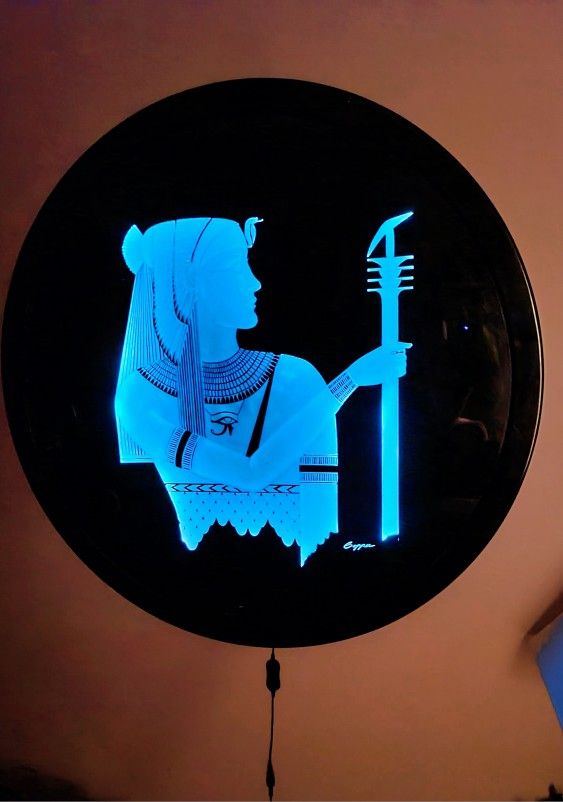 Egyptian Goddess Isis Lighted Etched Glass Wall Piece,LED Light Remote Control