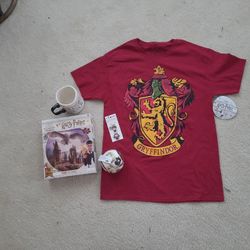HARRY POTTER COLLECTION.  T-shirt, Rae DUNN POLYJUICE POTION MUG, 3D Puzzle, MGA's Miniverse Mini Potions, 2 Bookmarks 