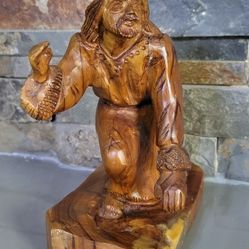 Vintage Olive Wood Hand Curved Jesus Bethlehem Holy Land 6.5" Tall