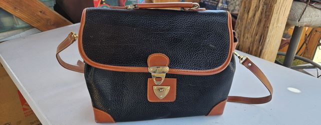 Black Leather Satchel Bag with Tan Trim