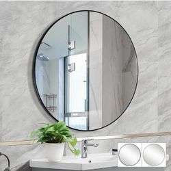 30 Inch Round Matte Black Metal Mirror