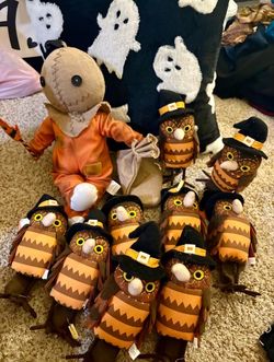 Bundle of Halloween Items Ghost Pillow Sam Doll Owl Collection