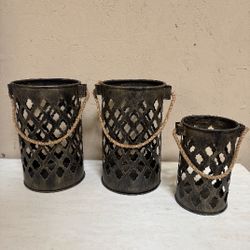 Distressed Moroccan Metal Lantern Trio