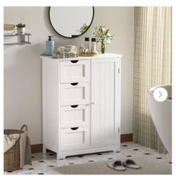 Freestanding Linen Cabinet with Adjustable Shelf 