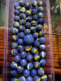 60 Blue Marbles & 1 Shooter Van Gogh & Blue Dolphin