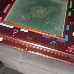 Complete Wooden Monopoly Game With Bound Card Holder Abd Hstory Pamhlet Steel Pieces