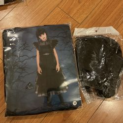 Wednesday Addams Halloween Black Gothic Dress with Hair Accessories Costume size M Girl