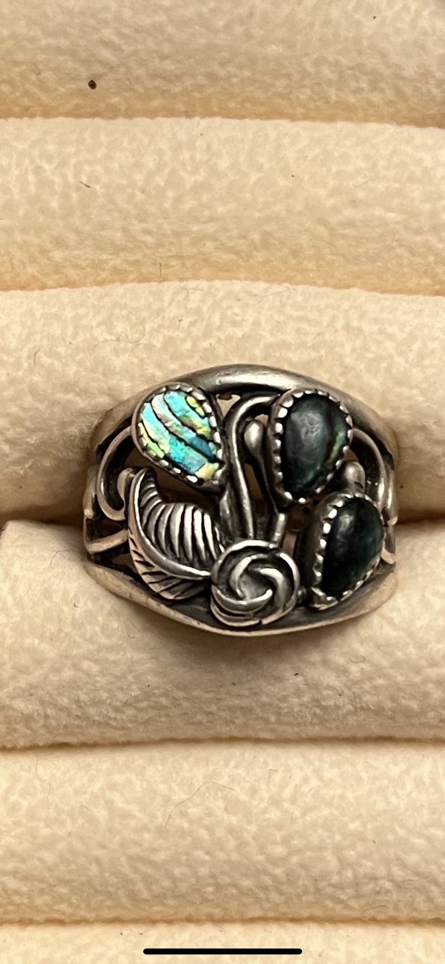 Abalone Sterling Silver Precious Stone Pinky Ring