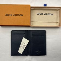 Louis Vuitton Pocket Organizer Wallet - Blue Taiga Leather 100% Authentic