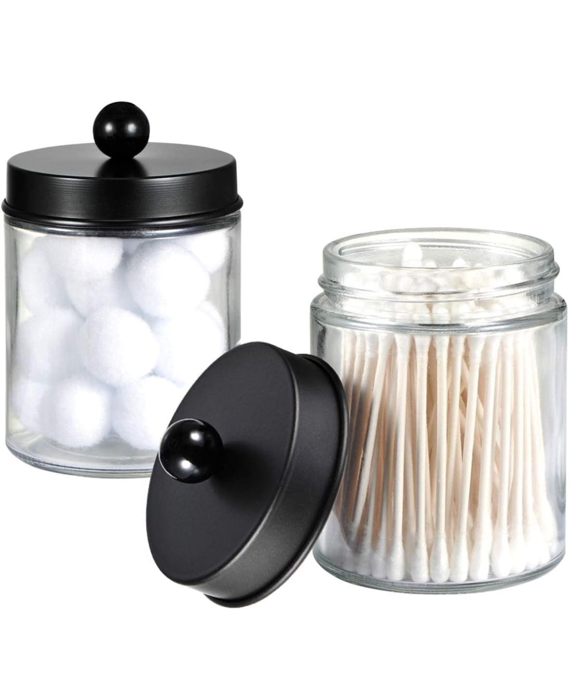 Apothecary Jars Bathroom Storage Organizer - Cute Qtip Dispenser Holder Vanity Canister Jar Glass with Lid for Cotton Swabs,Rounds,Bath Salts,Makeup S
