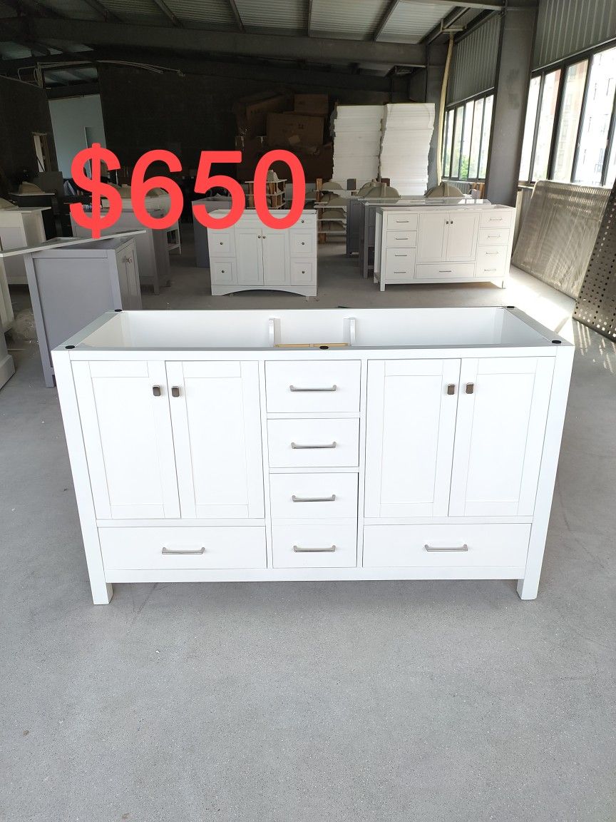 60 inch White Bathroom Vanity Base #10060 big clearance sale