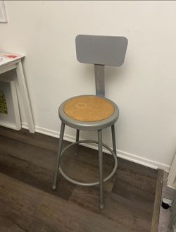 Heavy Duty Steel Stool with a backrest and a hardboard seat • 24" Seat Height • 14" Seat Diameter • Original Price $69 + tax