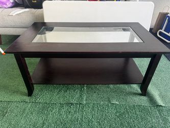 Winsome Genoa Rectangular Coffee Table with Glass Top And Shelf, Espresso
