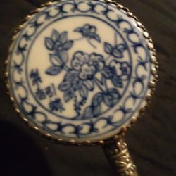 Chinese Antique Hand Mirror With Jade Handle