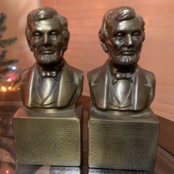Vintage Abraham Lincoln Brass Bookends - Pair