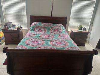 Solid Wood Sleigh Bed Frame – Dark Cherry Finish