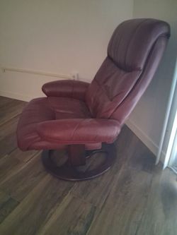 Leather & wood recliner chair matching foot