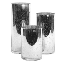 Set of 3 Mercury Glass Cylinder Vases Set