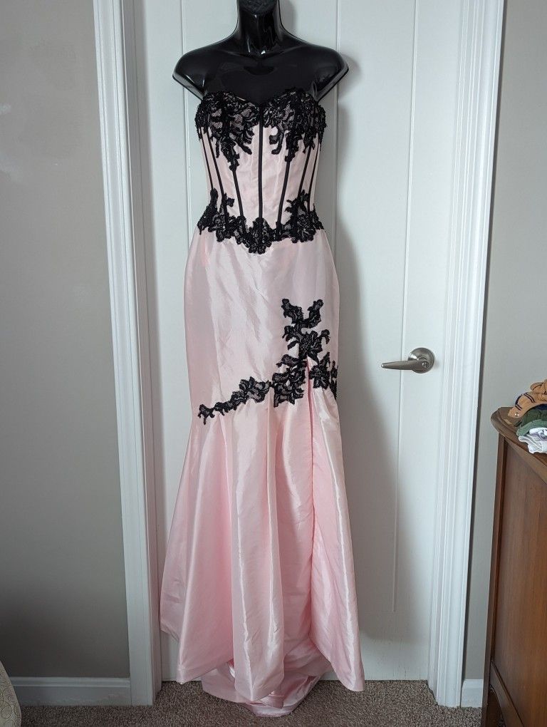 Pink & Black Corset Trumpet Evening Gown By Jovani