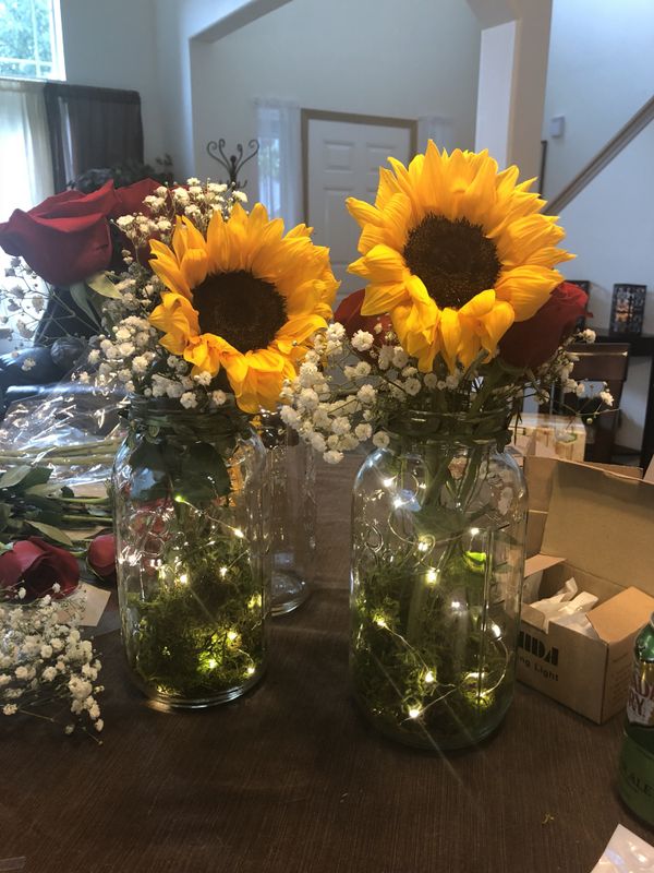 Large Mason Jar Wedding Center Pieces W Fairy Lights For In Large Mason Jar Wedding Center Pieces W Fairy Lights