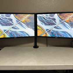 DELL (2) 27” ULTRASHARP Monitors/PORTRAIT/LANDSCAPE/WQHD/SCREENS/DESK MOUNT STAND/HDMI/DP/VGA