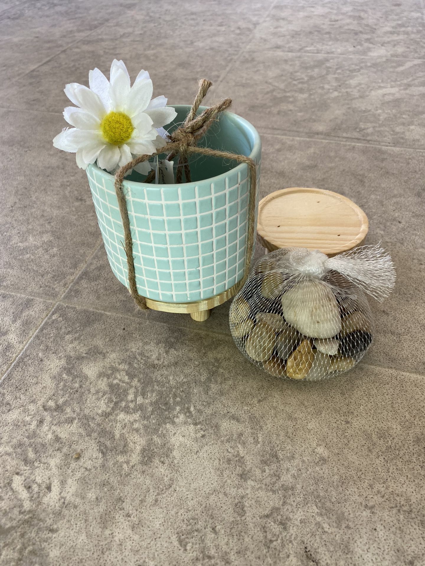 Small Tiled Baby Blue Flower Pot 