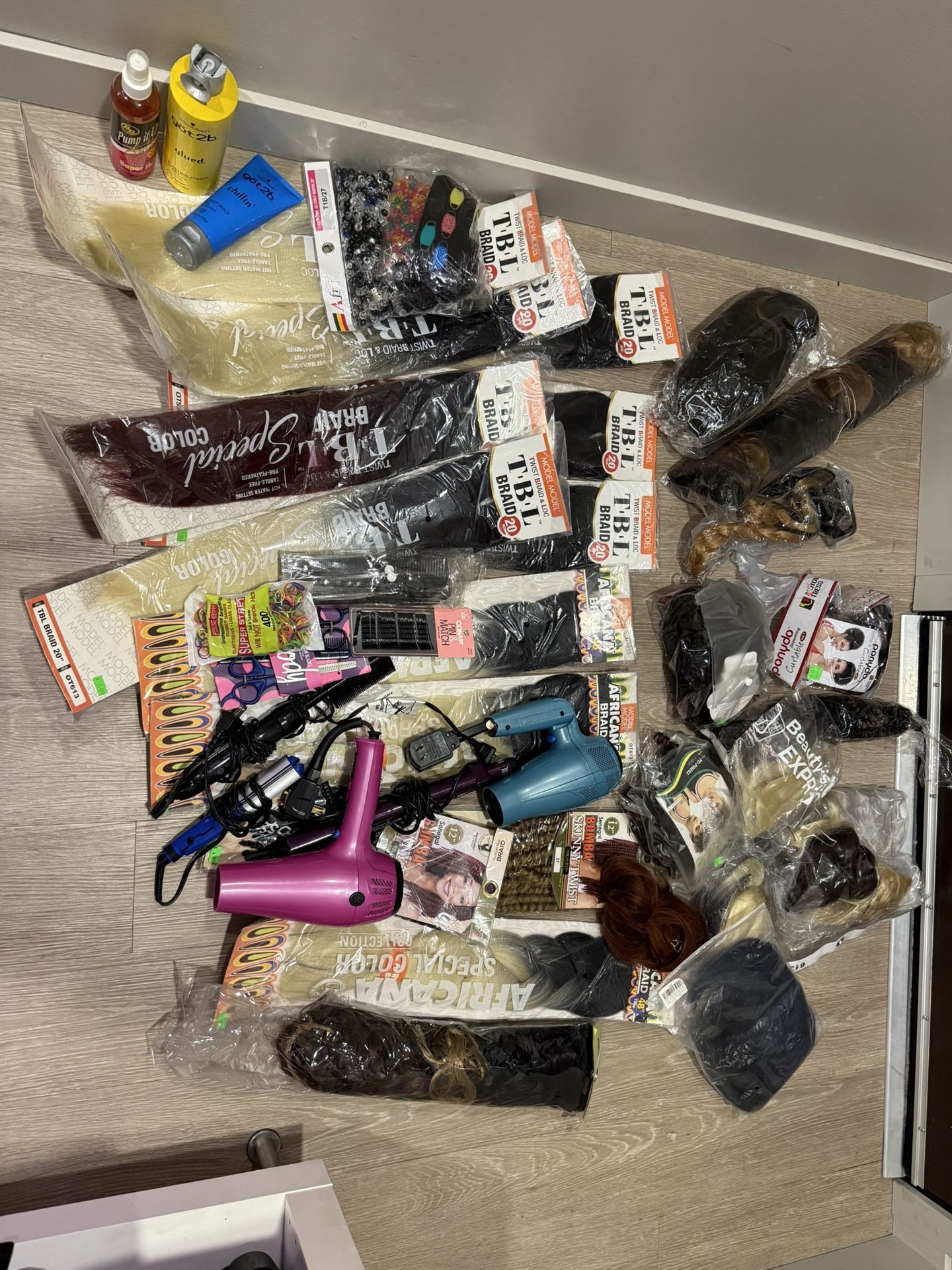 44+ Piece Hair Lot | Braids, Bundles, Glue, Beads, Wigs