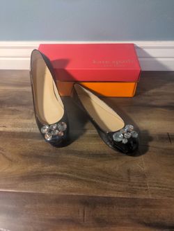 New Women's 7 Kate Spade Black Jeweled Flats 