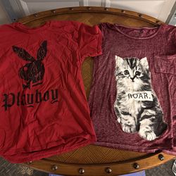 Women’s Graphic Tee Bundle – Playboy + Cat Shirt – Size M