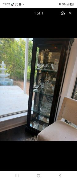Dark Wood Curio Display Cabinet with Glass Shelves