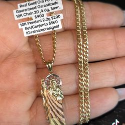 10K Gold Cuban Chain & St Jude Pendant 
