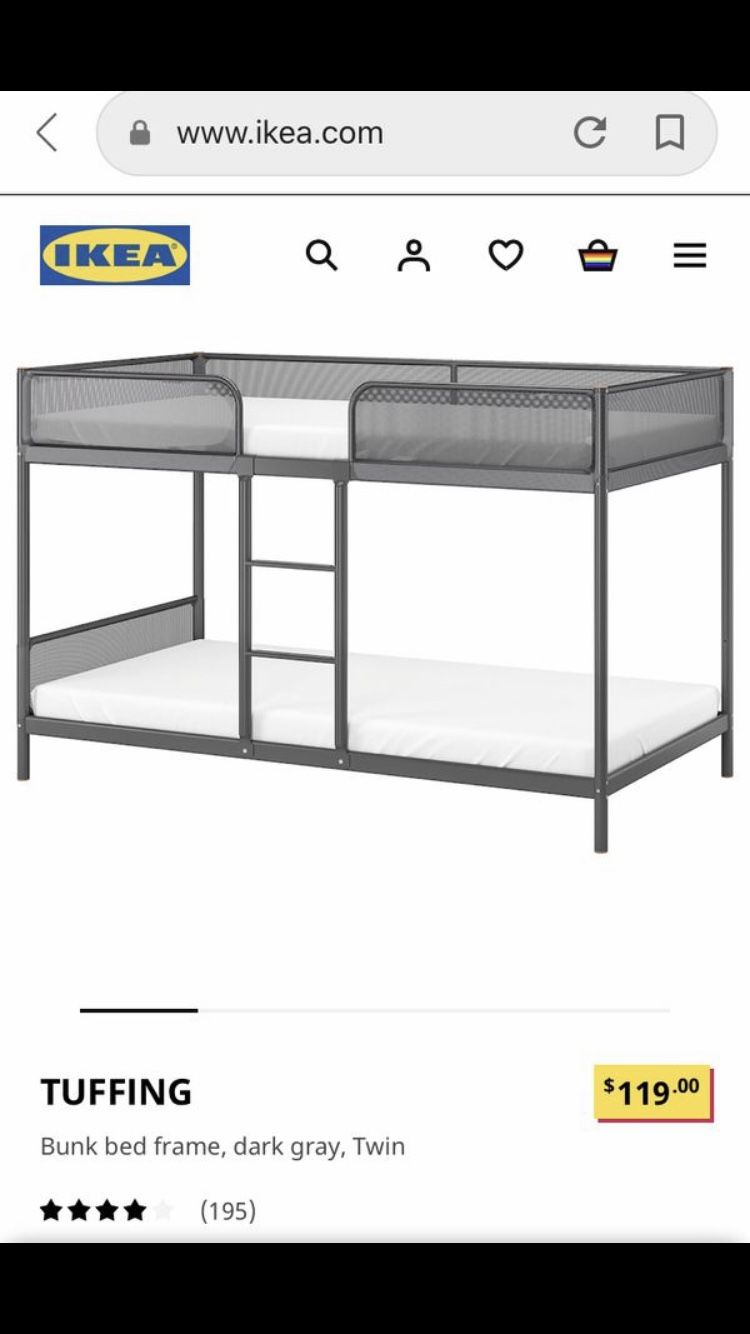 Kids bed TUFFING Bunk bed frame, dark grayTwin from Ikea sale %50