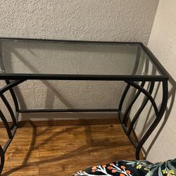 glass top rod iron table