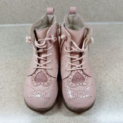 Little Girl’s Pink Glittery Lace-up Ankle Boots