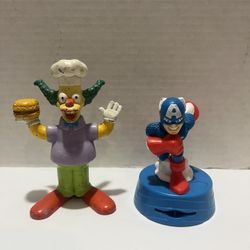 Burger King kids toys meal 2007 Talking Crusty The Clown & 2009 Captain America Disc Shooter