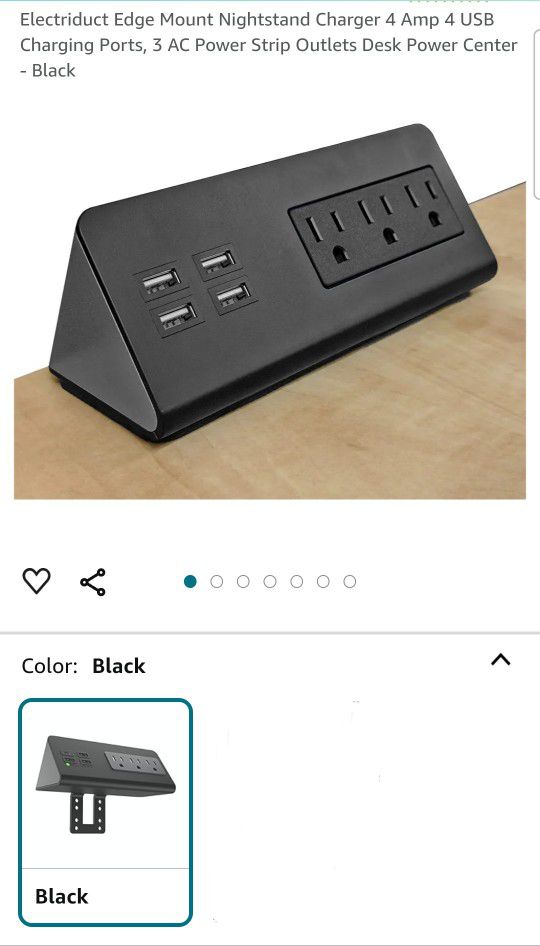 Edge Mount Nightstand Charger 4 Amp 4 USB Charging Ports  Power Strip Outlets Power Center - Black