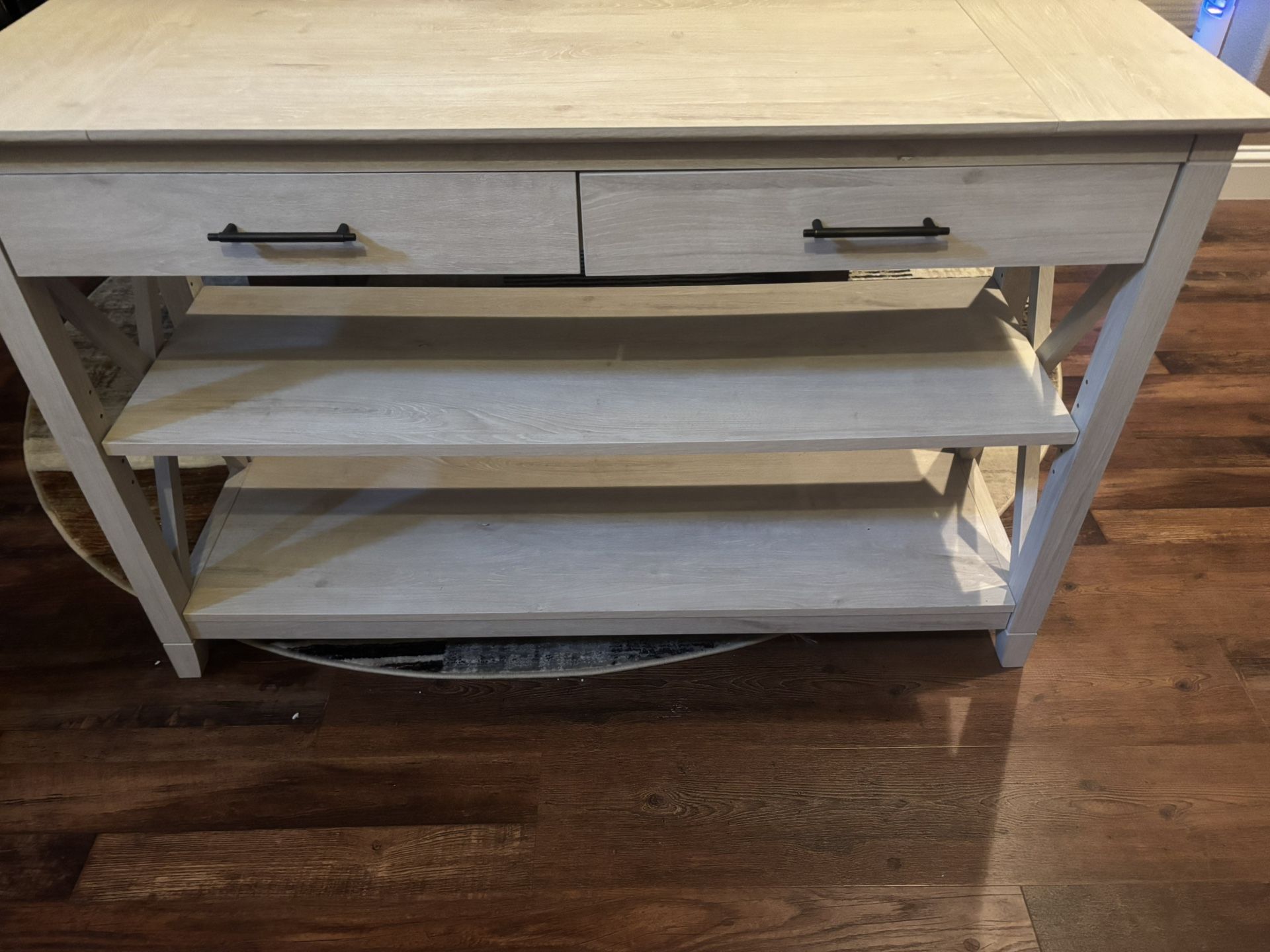 Bush Furniture Key West Console Table with Drawers and Shelves in Pure White Oak