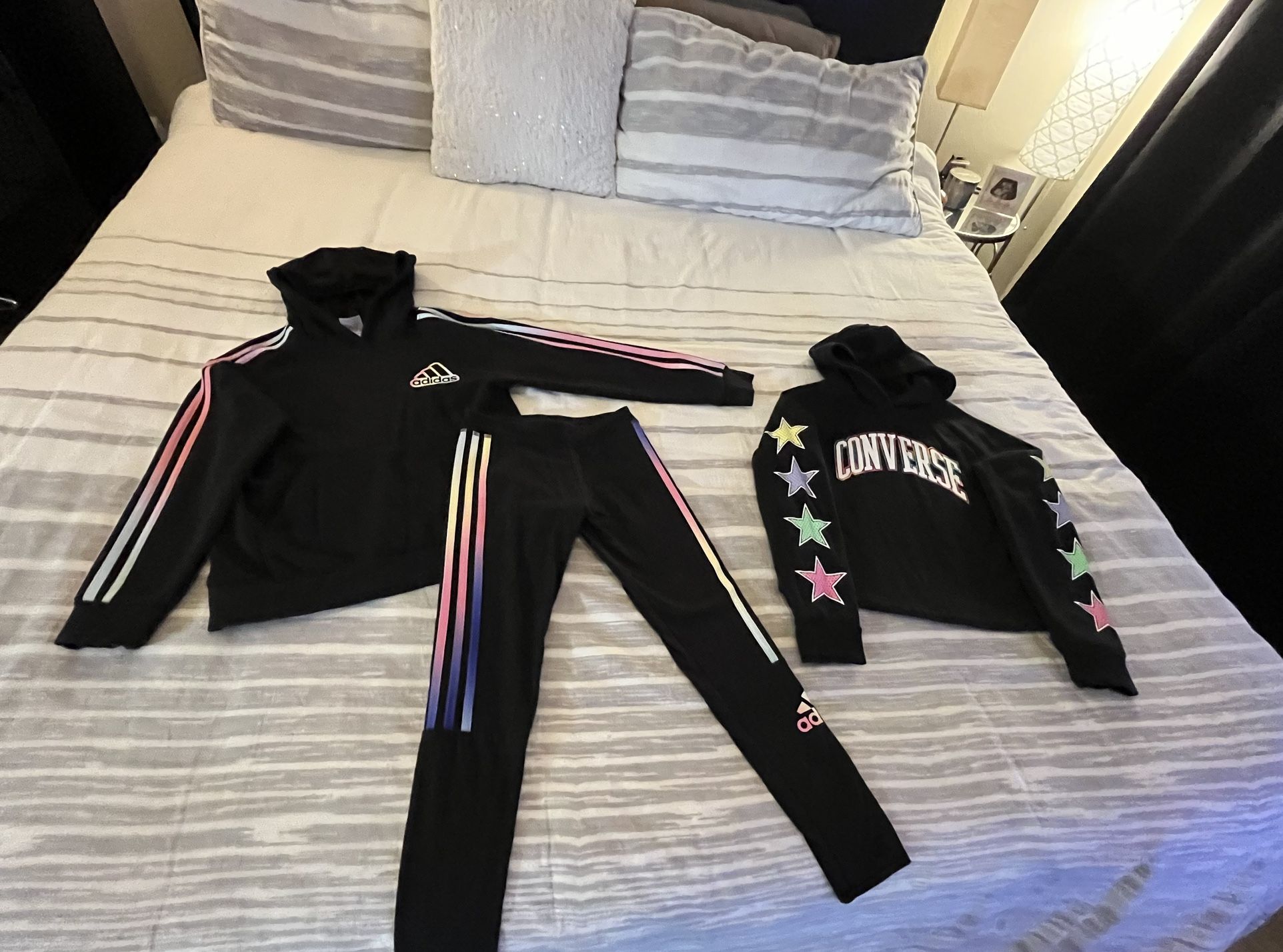 Girls Matching Adidas Leggings & Hoodie And Converse Hoodie