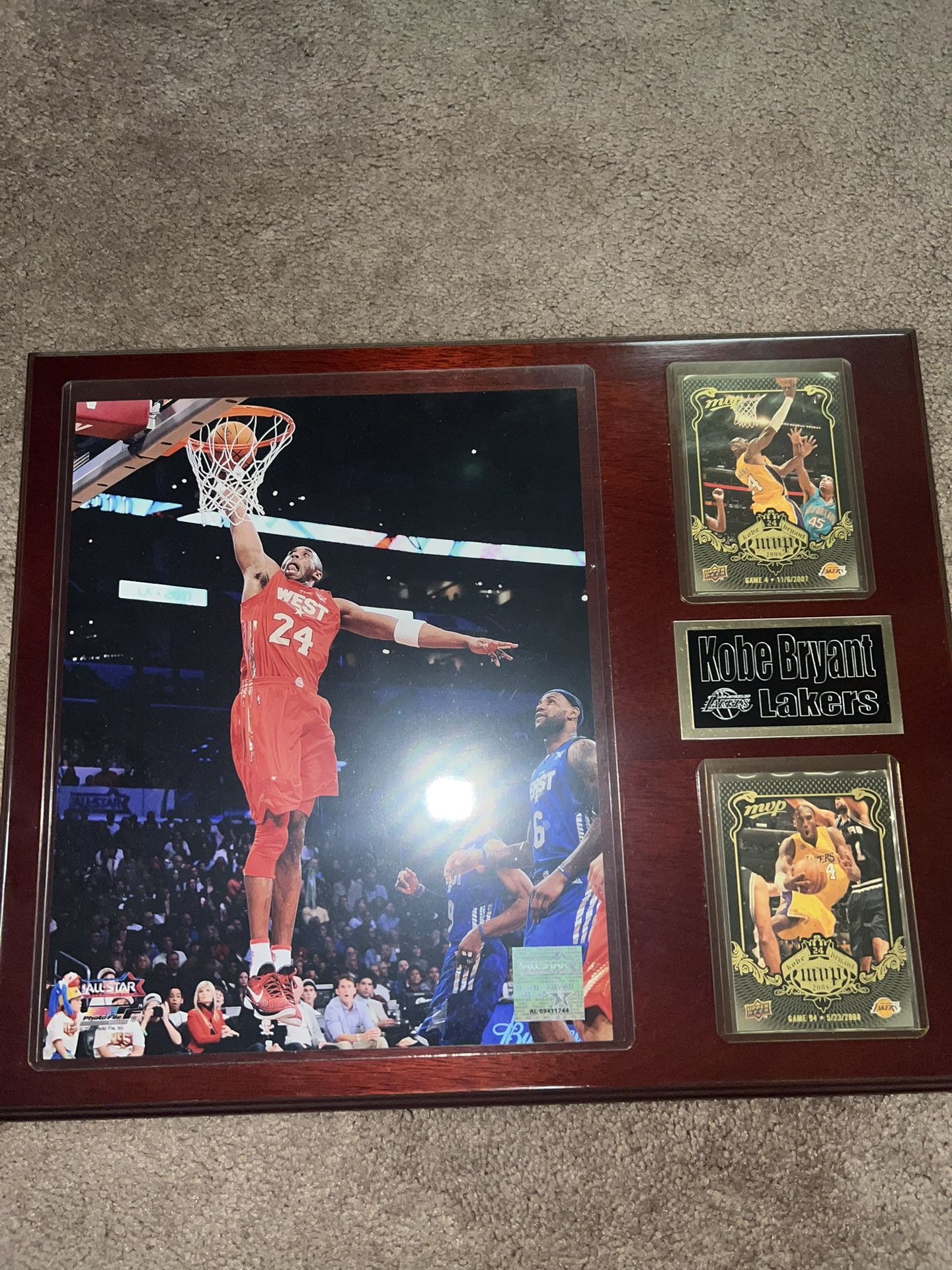 Kobe Bryant Plaque Display With Basketball Cards