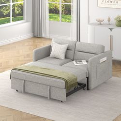 Loveseats Sofa Bed with Pull-out Bed,Adjsutable Back and Two Arm Pocket-Light grey(54.5x33x31.5)