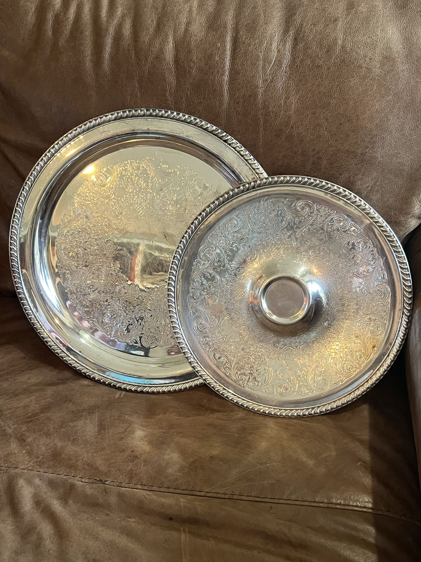Pair Of Round WM Rogers Silverplate Trays