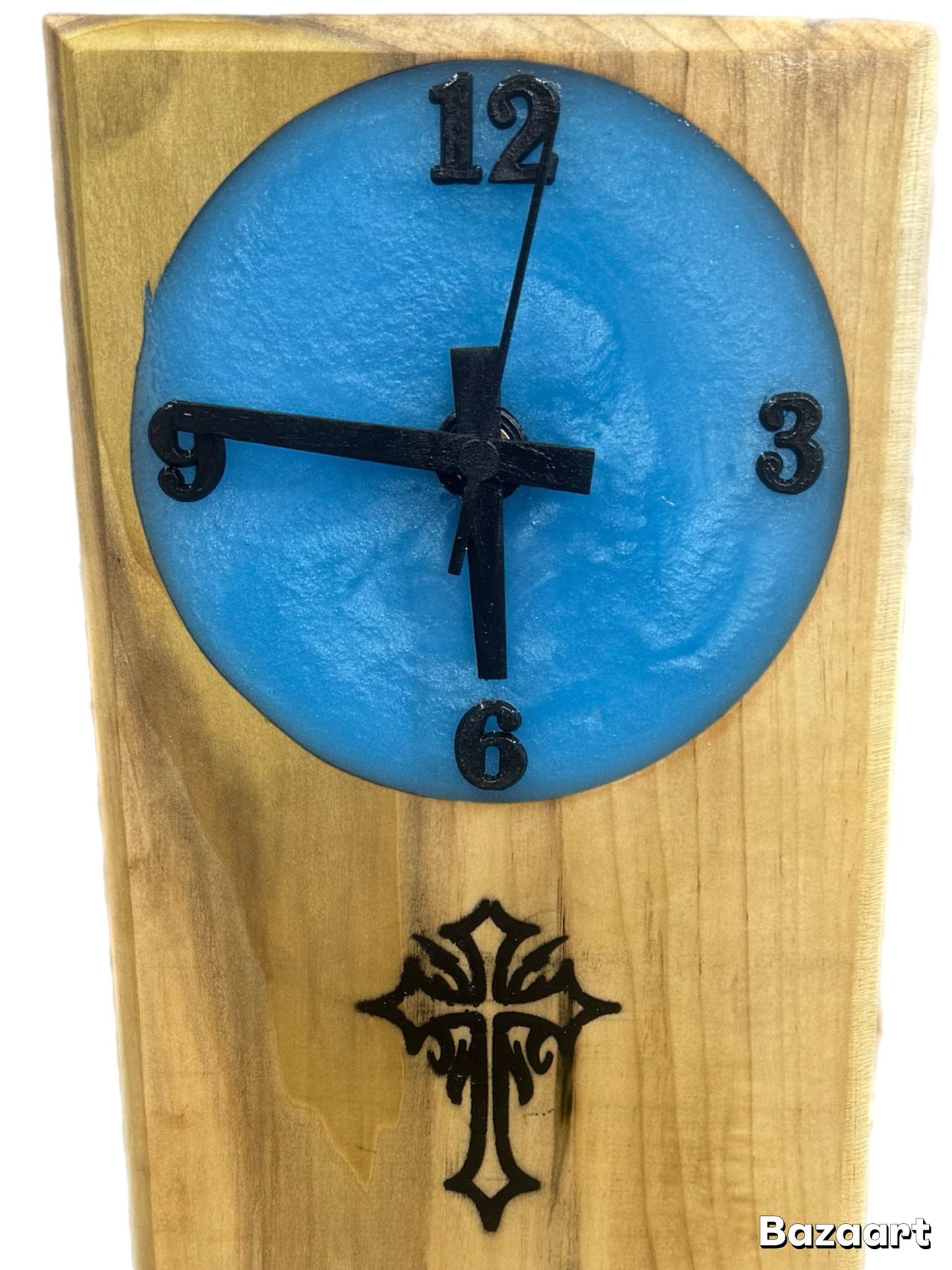 Wooden Clock With Blue Resin 