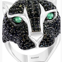 New EFFY Men's Black Spinel and Green Onyx Panther Ring in Sterling Silver