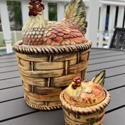 Vintage Lefton’s Ceramic Hens On Baskets 🧺 (set)