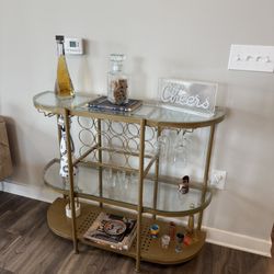 Home Bar Table with Wine Racks, 3 Tier Wine Bar Table with Glass Holders